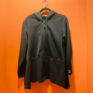 Puma Evo Hoodie Sz XL Drapey Full Front Zip Black Pockets Mesh Bottom Oversized
